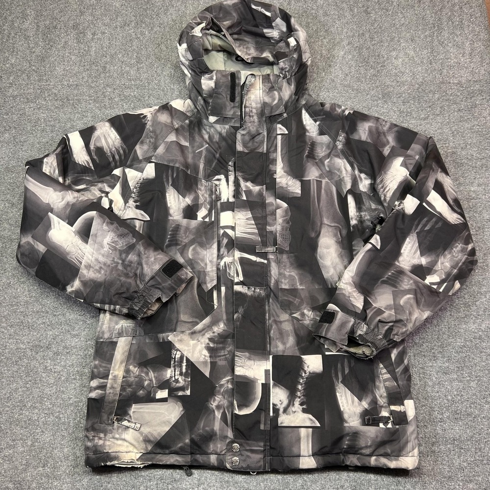 686 The Ox Jacket Mens Large Black Hooded Insulated Ski Snowboard X-Ray Print